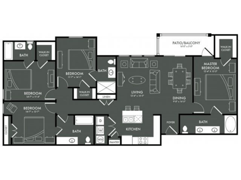 Floor plan for 4 beds, 4 baths, 1743 sqft